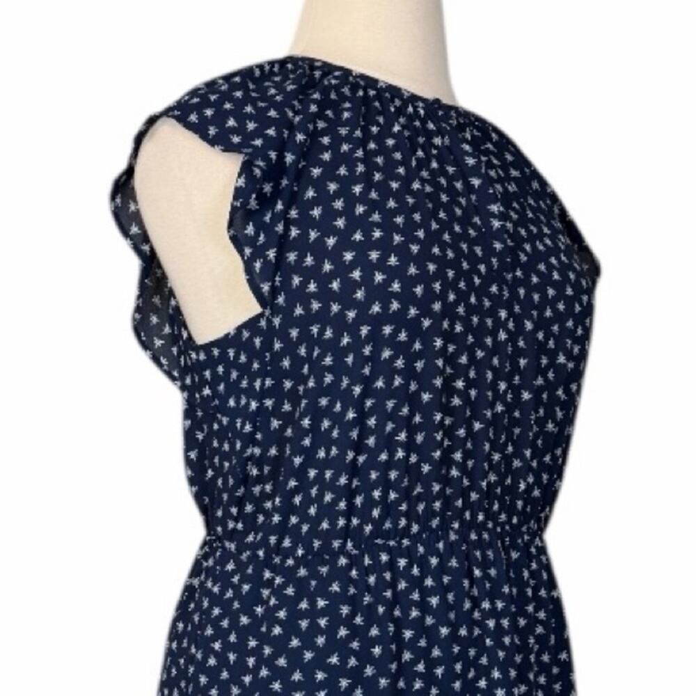 J. Crew Midi Dress Blouson Flutter Sleeve Navy Blue Star Print Women’s Size XLT - Picture 7 of 13